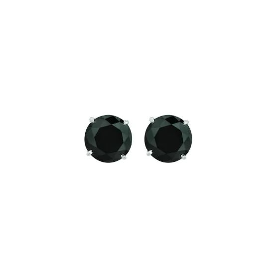 14K White Gold Black CZ Stud Earrings