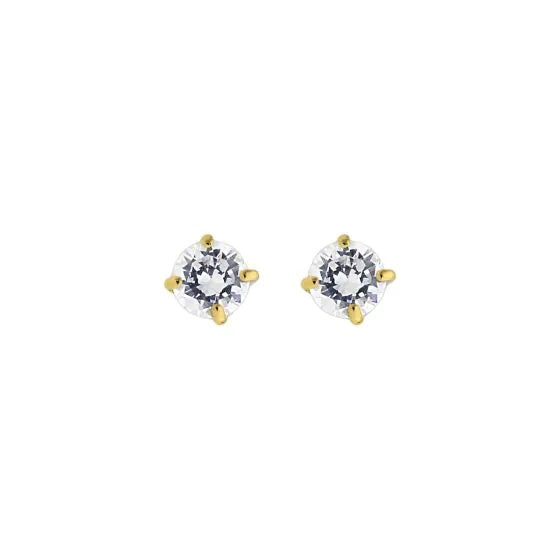14K Gold Round CZ Stud Earrings