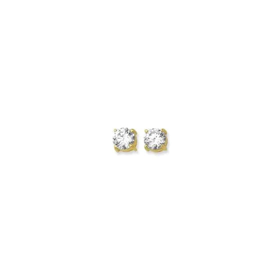 14K Gold Round CZ Stud Earrings