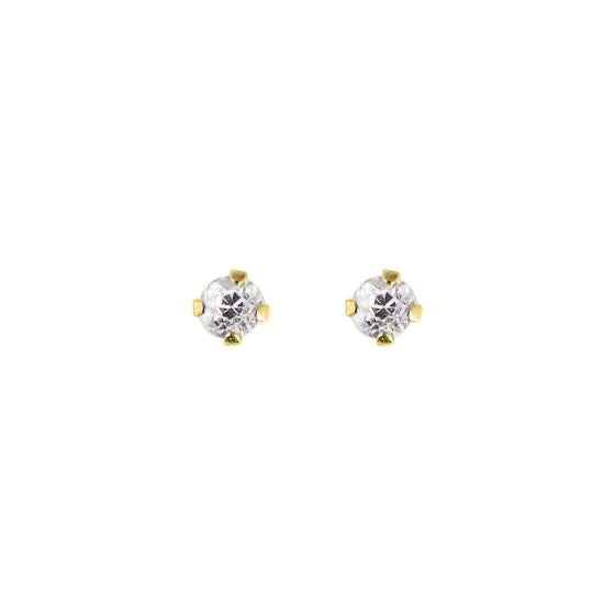 14K Gold Round CZ Stud Earrings