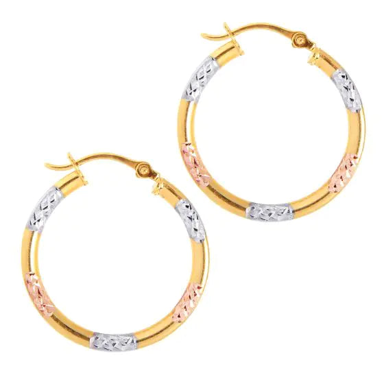 10K Diamond Cut Tri-Color Hoops