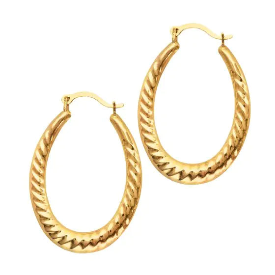 10K Oval Twisted Hoop Earrings