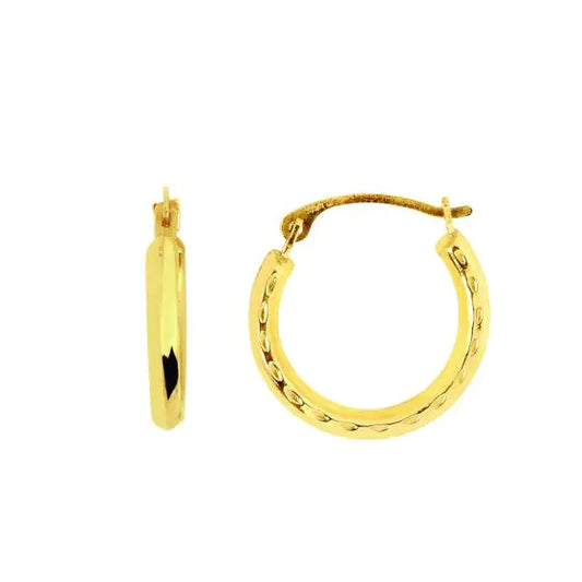 14K Diamond Cut Hoop Earrings