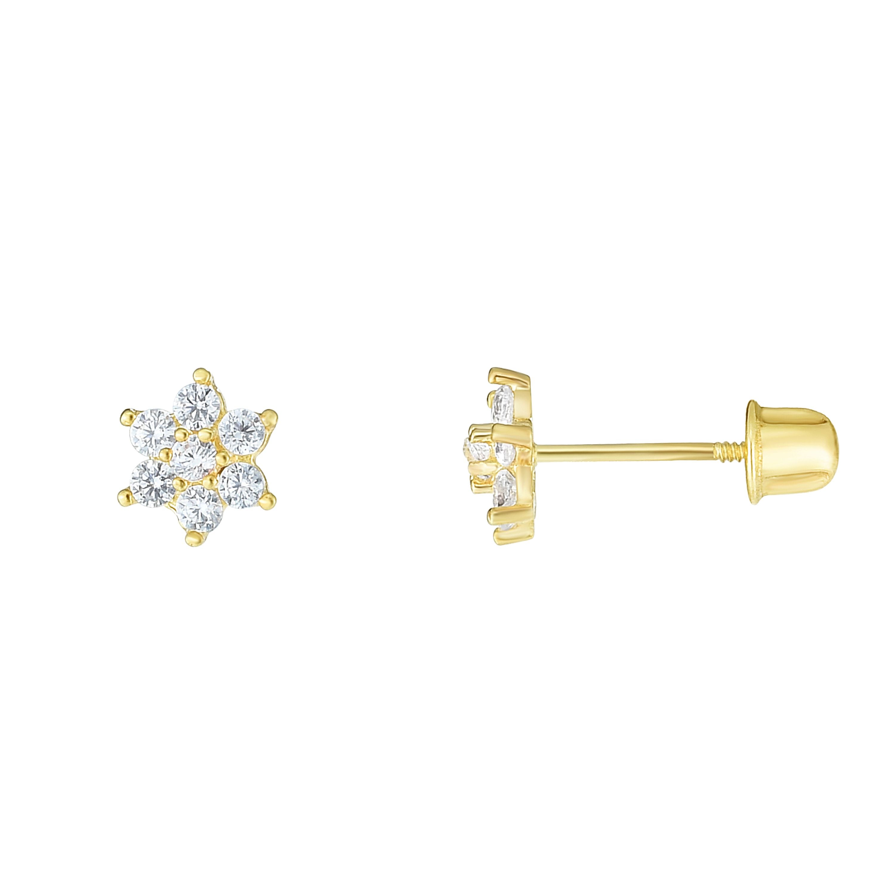 14K Flower CZ Earrings