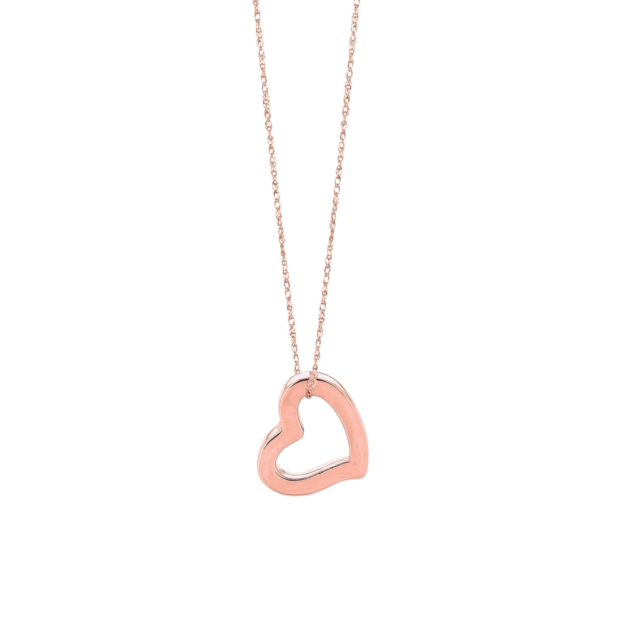14K Open Heart Necklace, Rose Gold