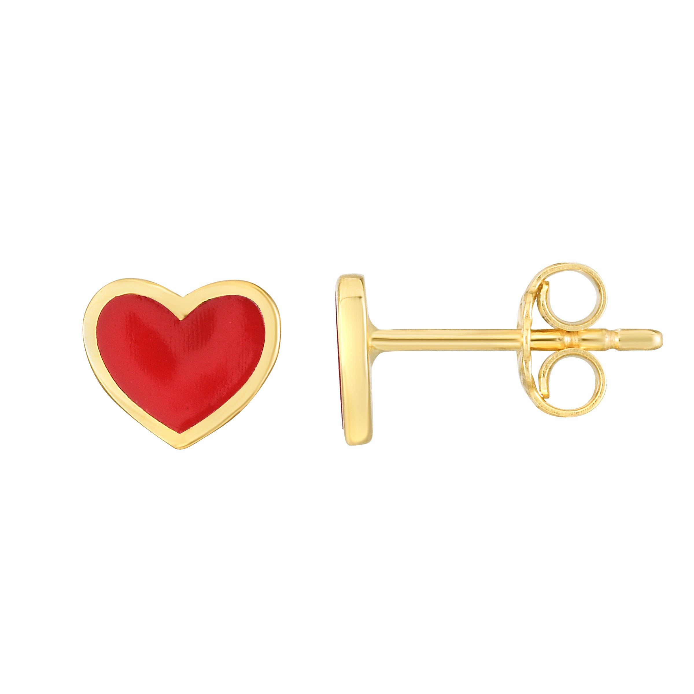 14K Red Heart Enamel Earrings