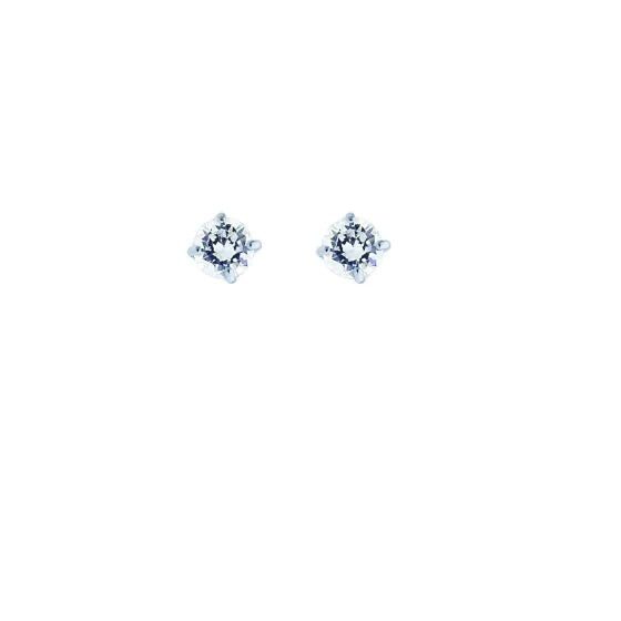 14K Round CZ Earrings, White