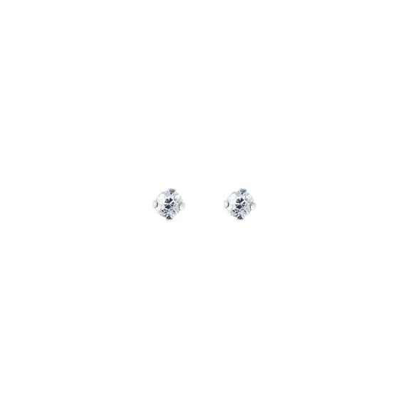 14K Round CZ Earrings, White