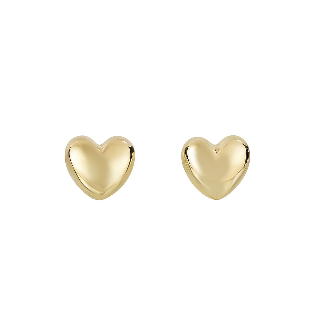 14K Small Heart Earrings, Yellow