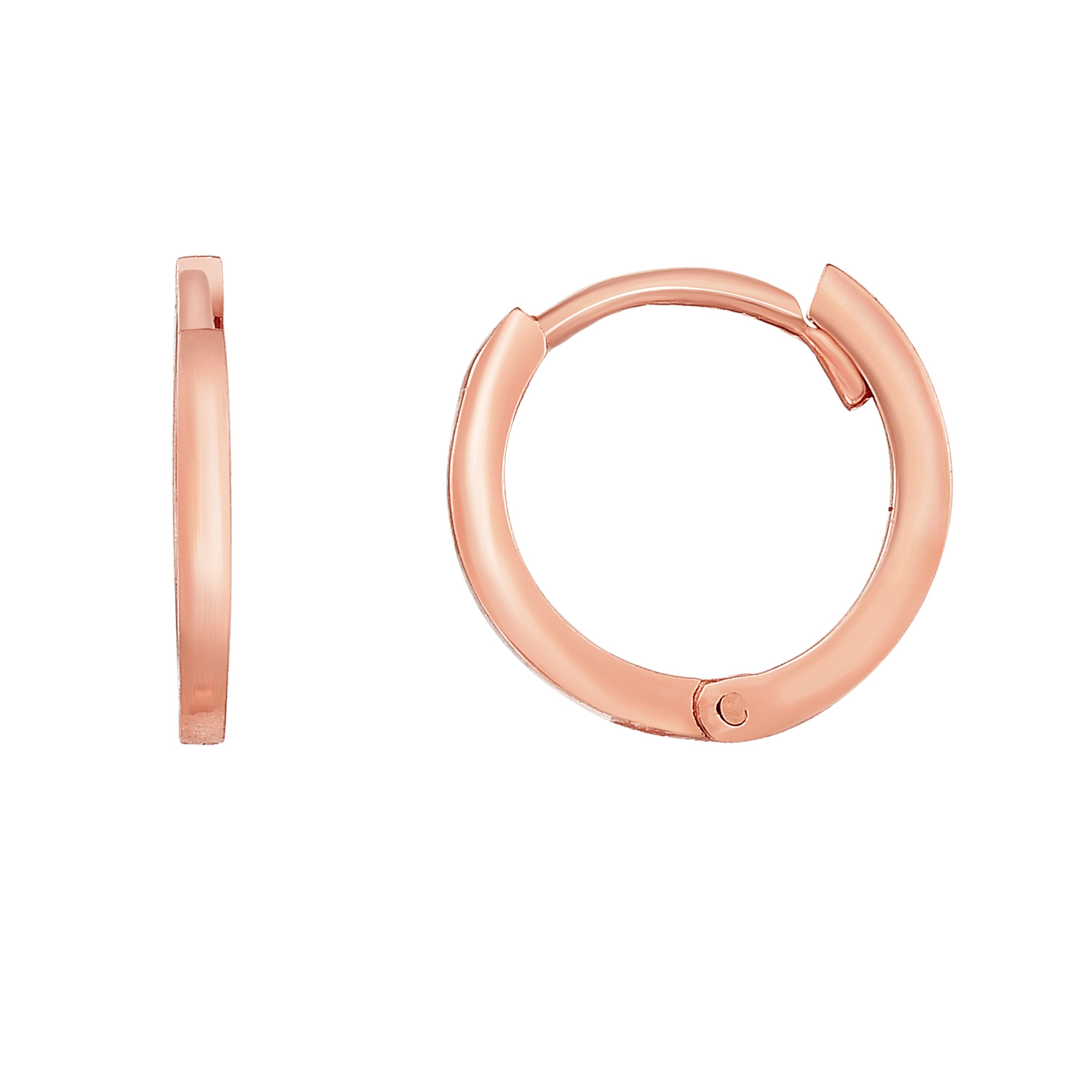 14K Thin Polished Huggie Earrings, Rose Gold