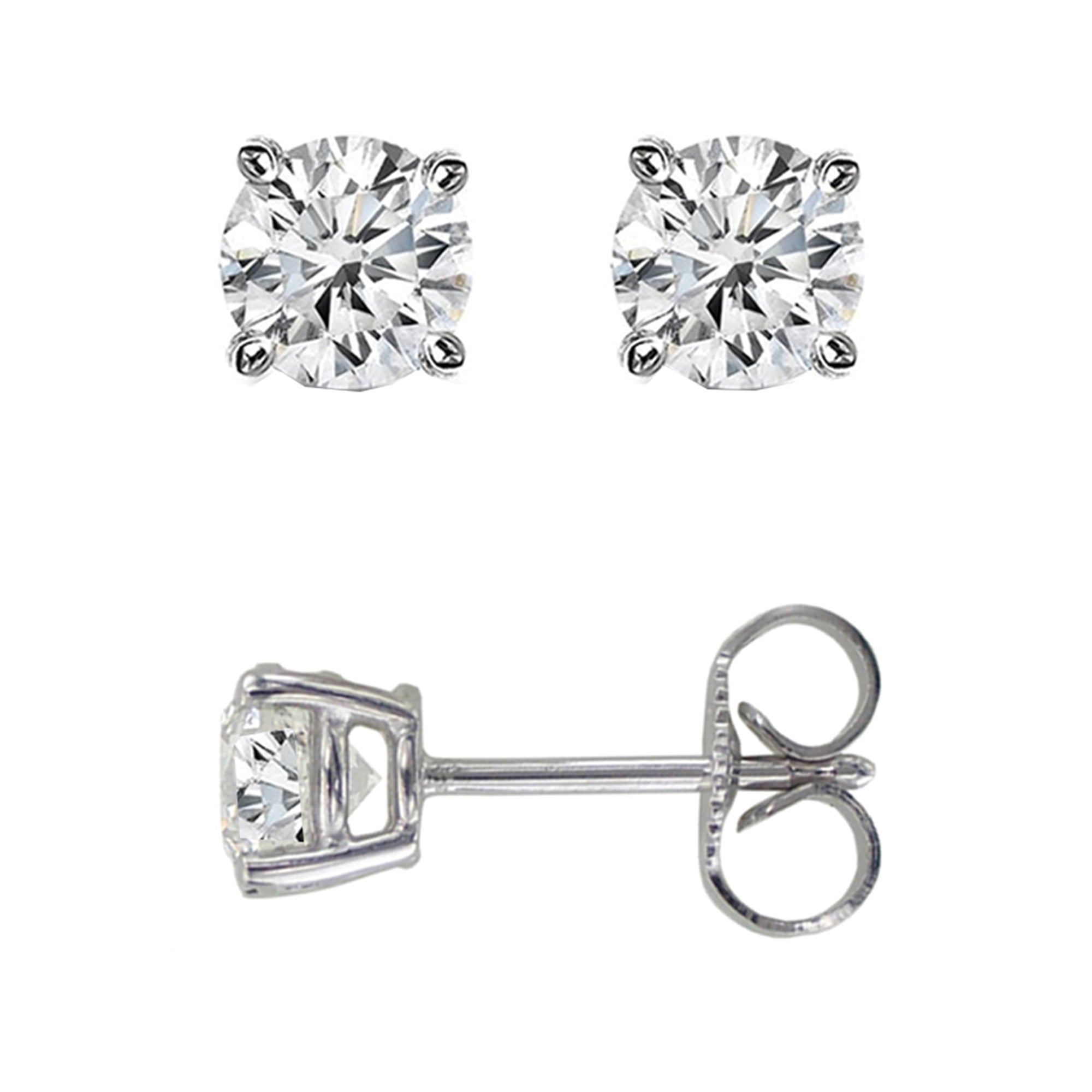 14K White Gold Round Diamond Stud Earrings