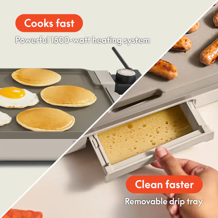 Bella 10" x 20" Electric Griddle with Warming Tray, Oatmilk