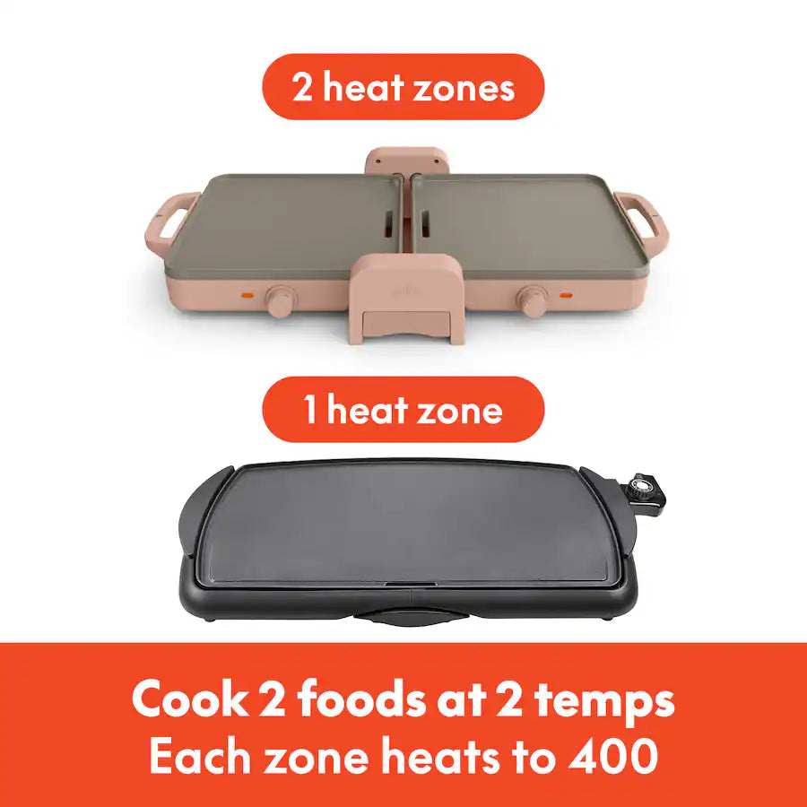 Bella 10" x 20" Fold & Store Dual Temp Electric Griddle, Blossom