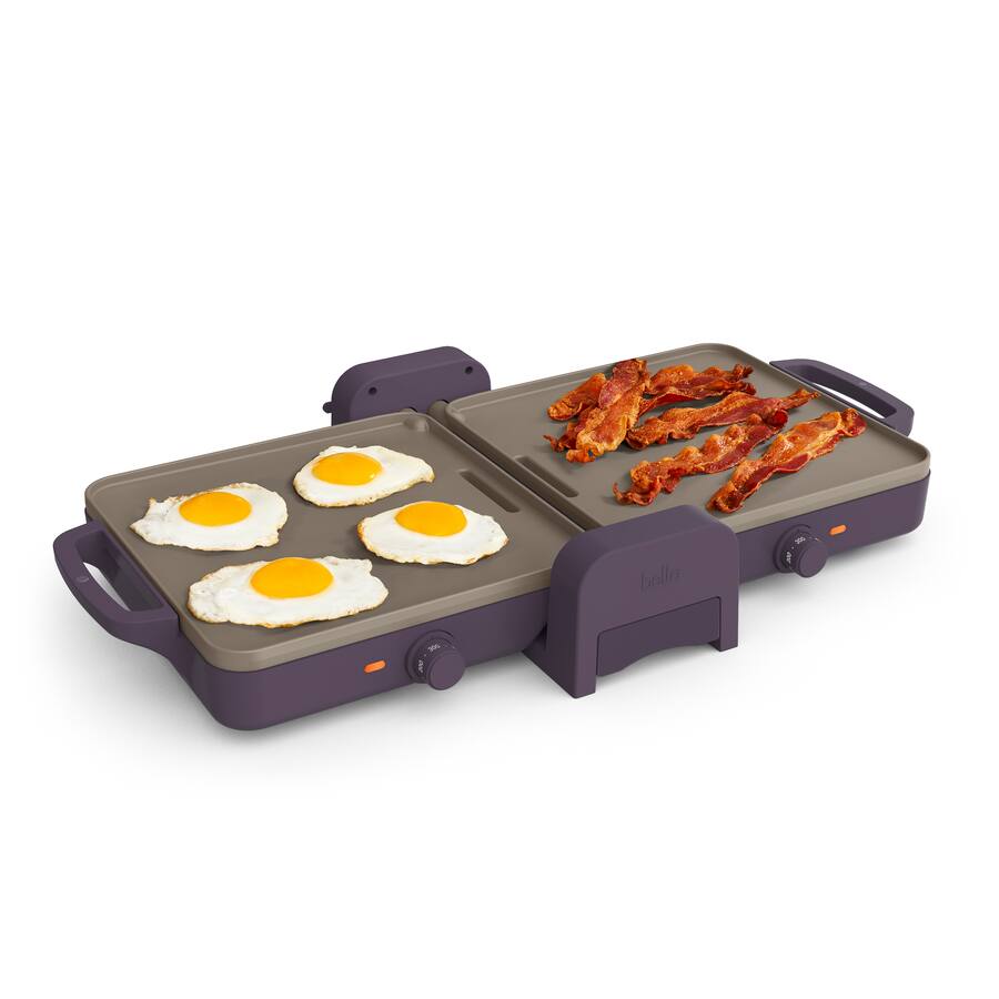 Bella 10" x 20" Fold & Store Dual Temp Electric Griddle, Plum