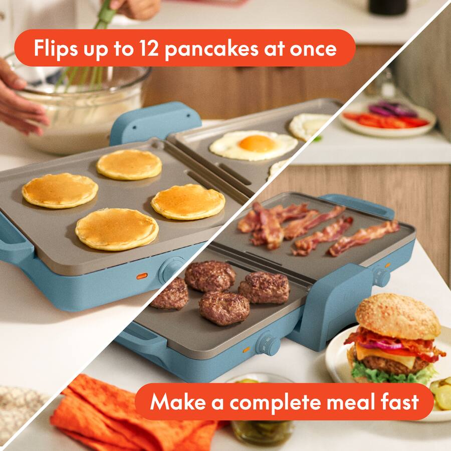 Bella 10" x 20" Fold & Store Dual Temp Electric Griddle, Surf