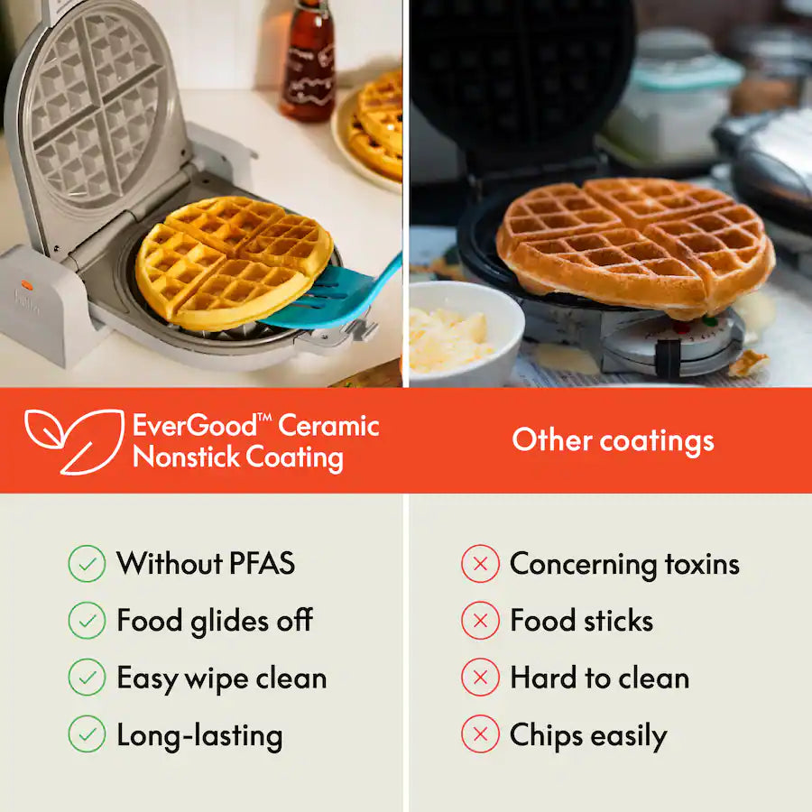 Bella Fits Anywhere Kitchenware Flip & Store Belgian Waffle Maker, Oatmilk