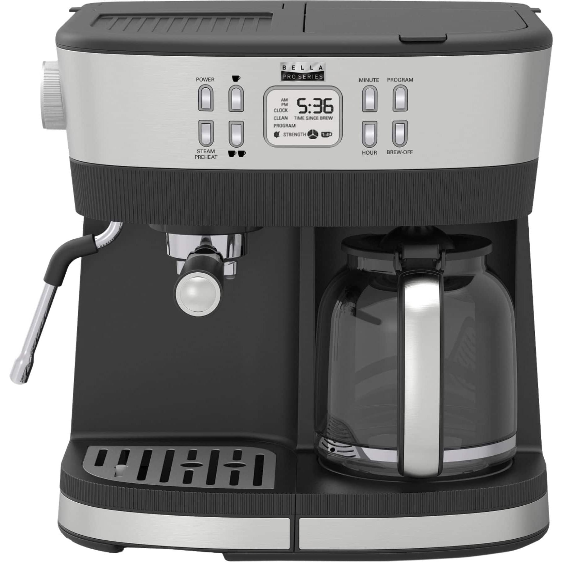 Bella PRO Combo 19 Bar Espresso & 10 Cup Drip Coffee Maker, Stainless Steel