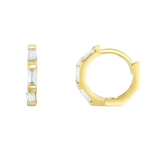 CZ Baguette Huggie Earrings