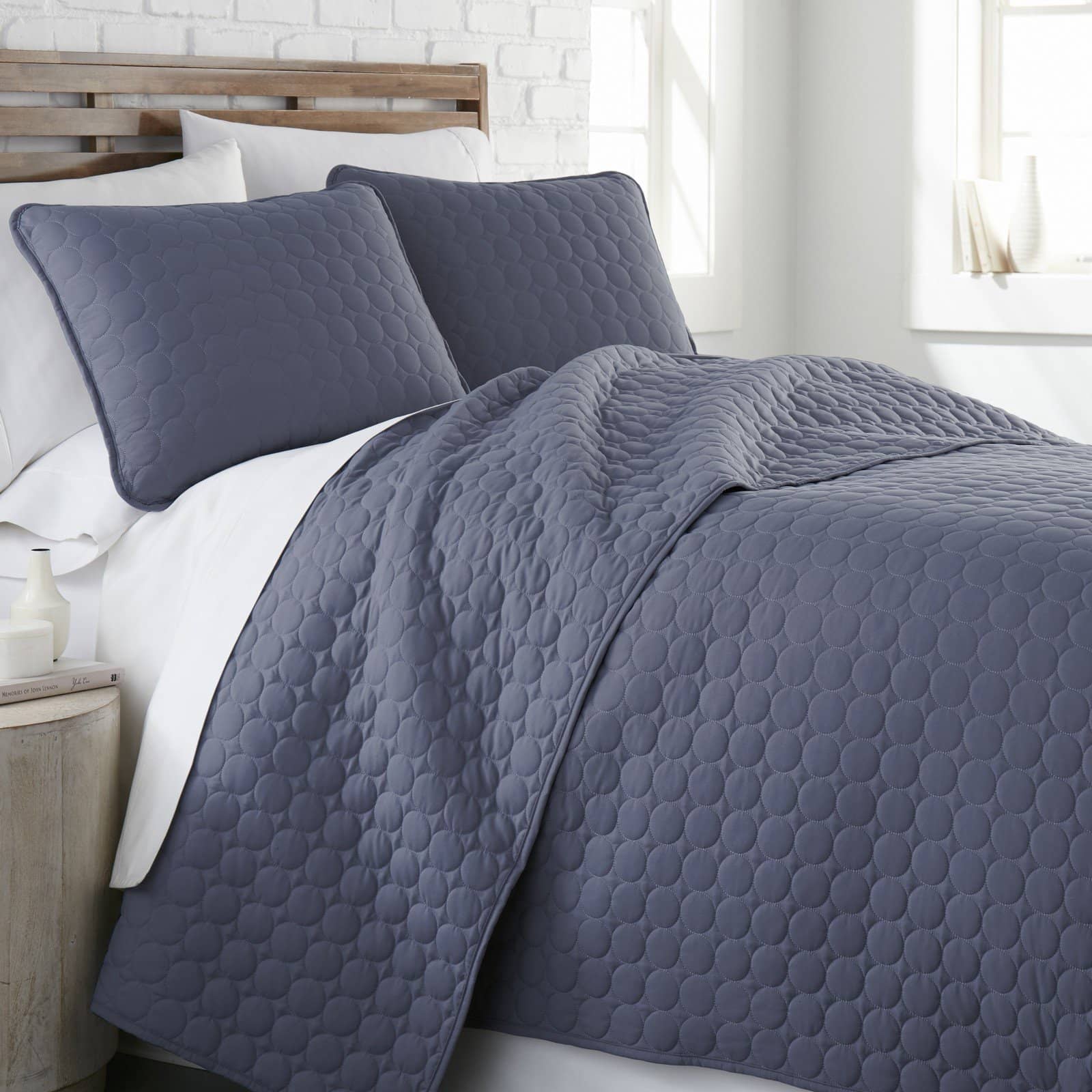 Circles Classic Quilt Set, Steel Blue