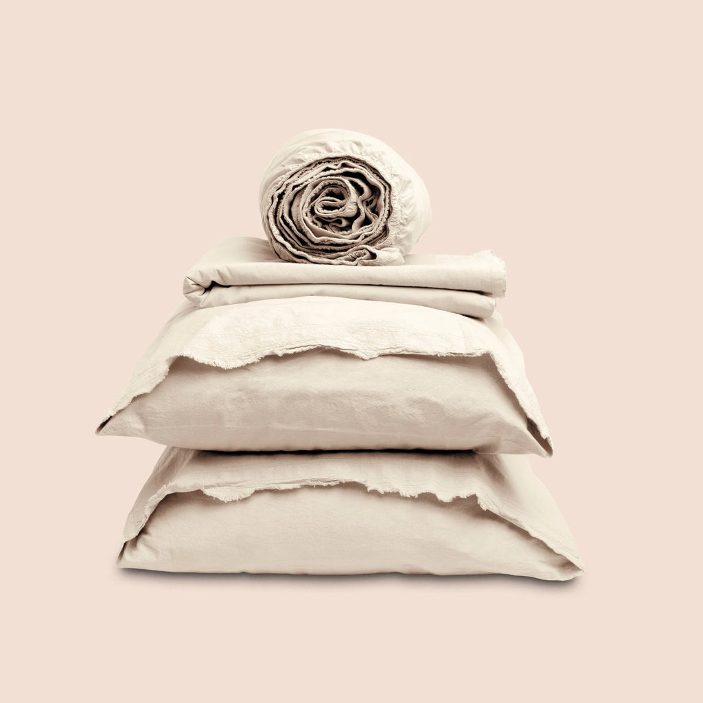 Dr. Weil Garmet Washeed Percale Sheets, Ecru