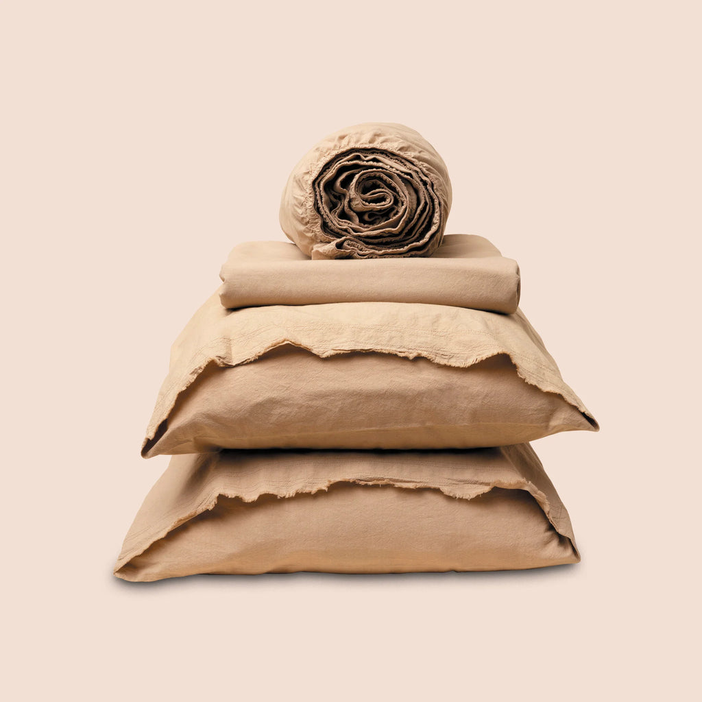 Dr. Weil Garmet Washeed Percale Sheets, Ochre