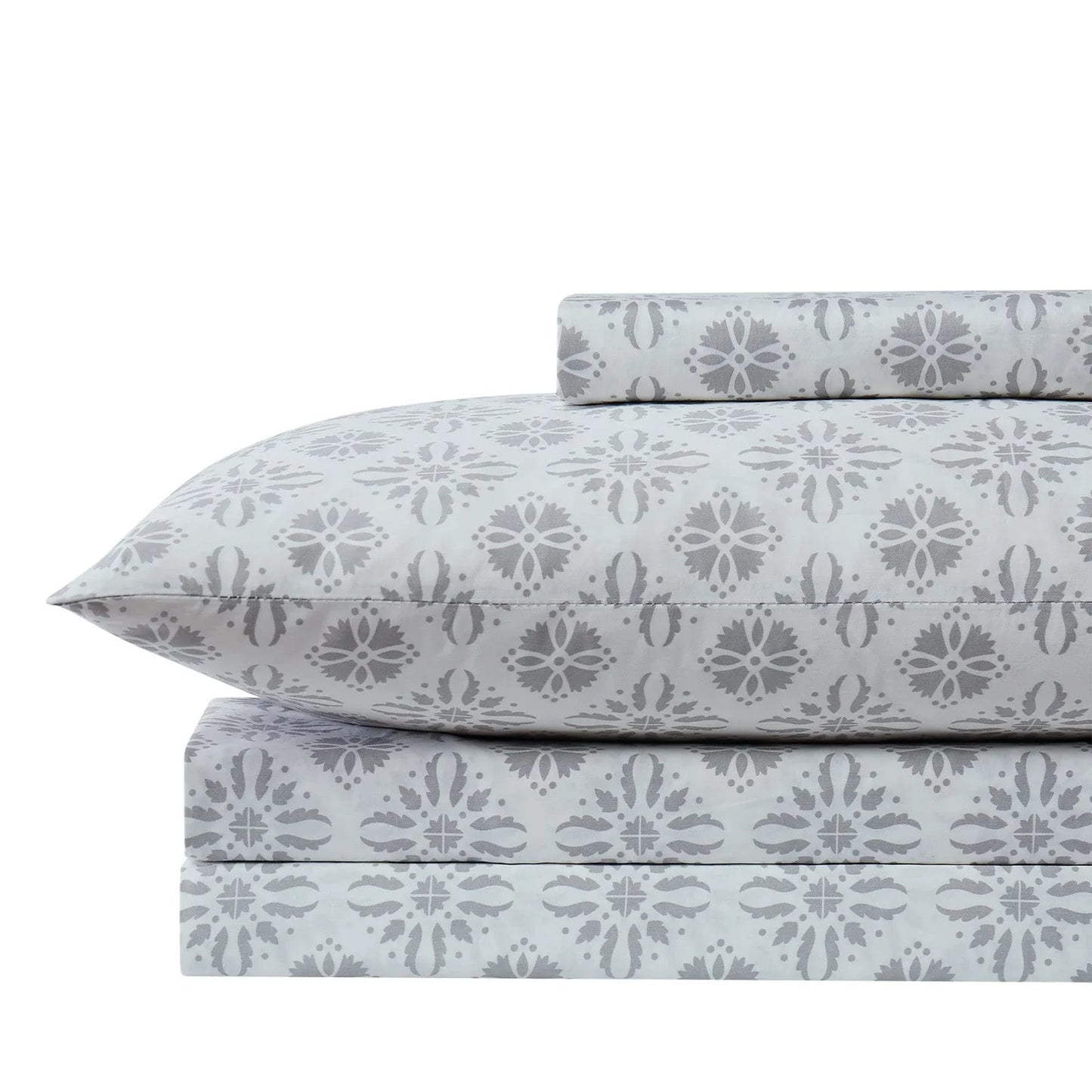 Floral Block Print Sheet Set, Grey