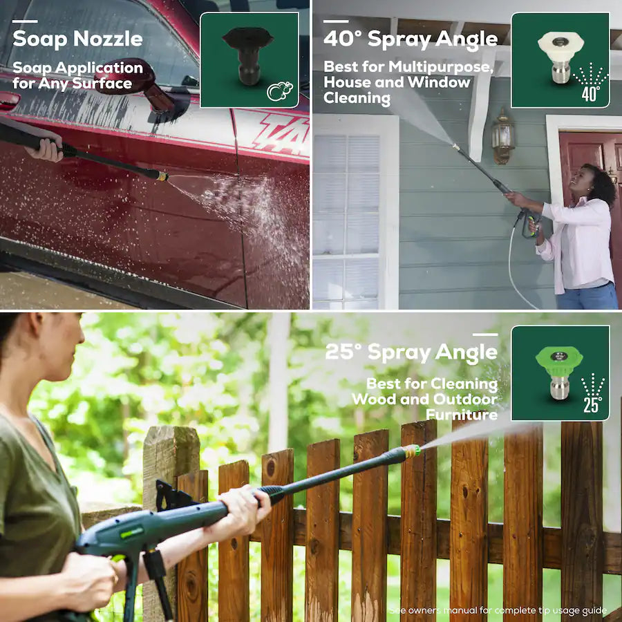 Greenworks Electric Pressure Washer up to 1900 PSI at 1.2 GPM, Green