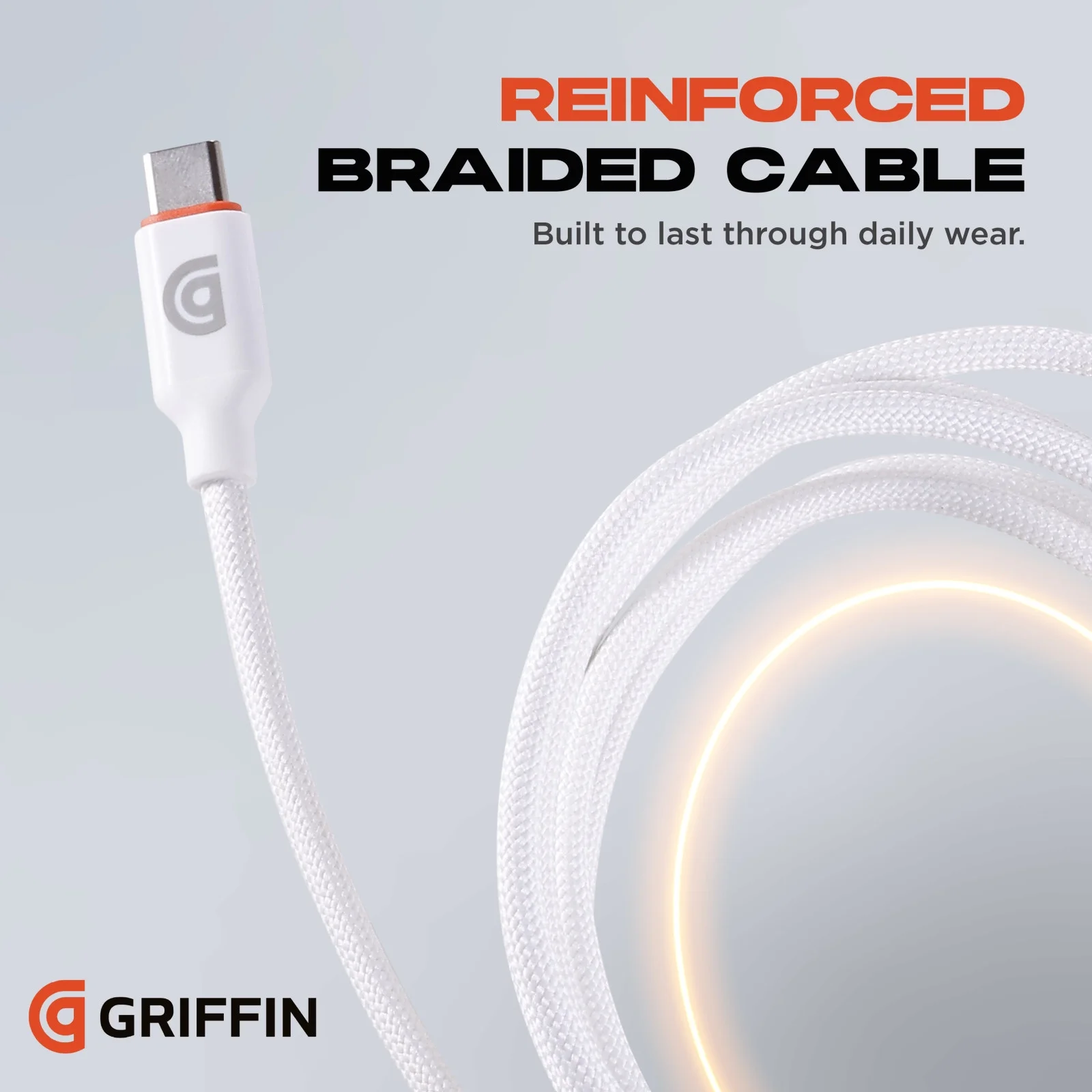 Griffin Ultra Durable 6 Ft USB-C to USB-C Charging Cable, White