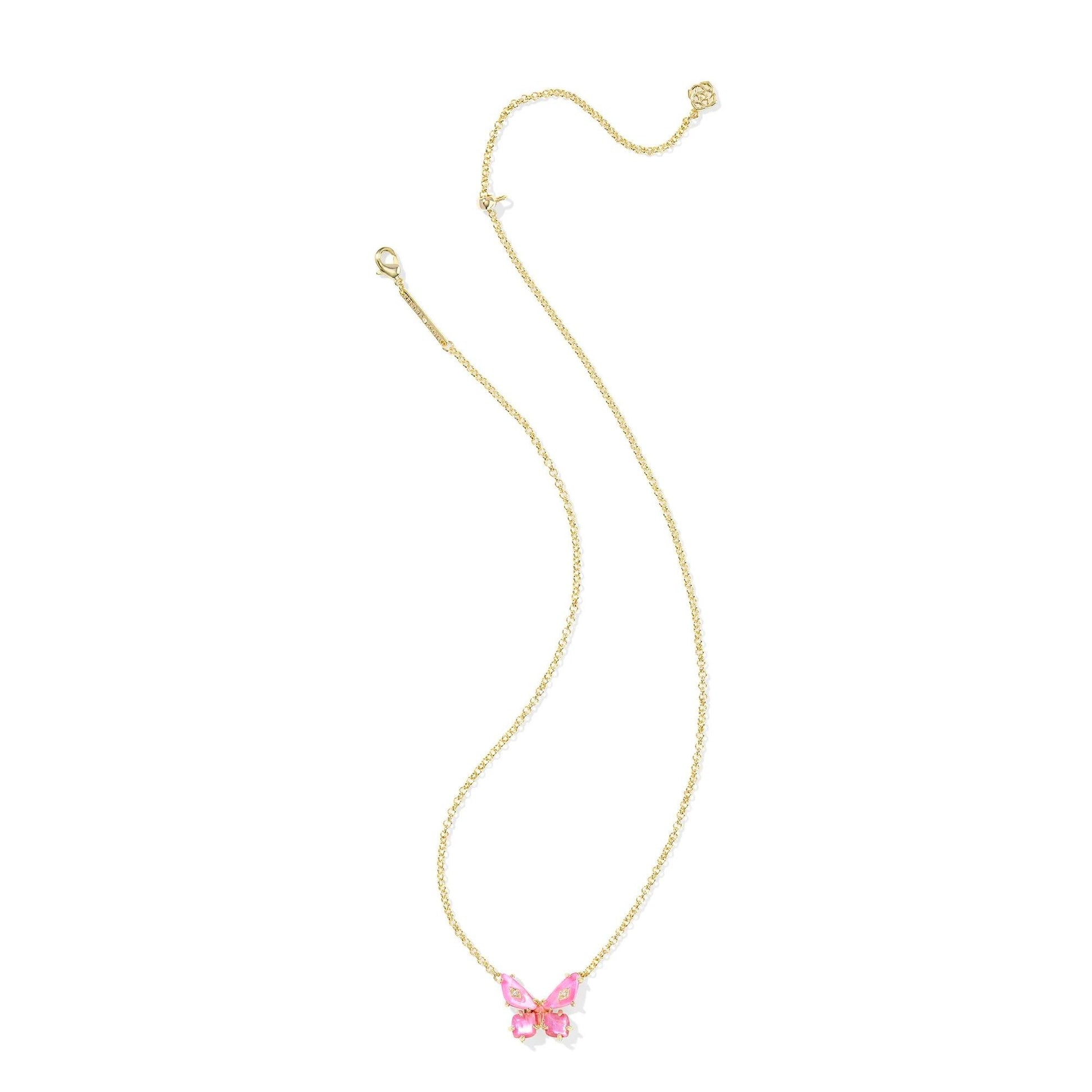 Kendra Scott Bianca Butterfly Gold Short Pendant Necklace - Pink