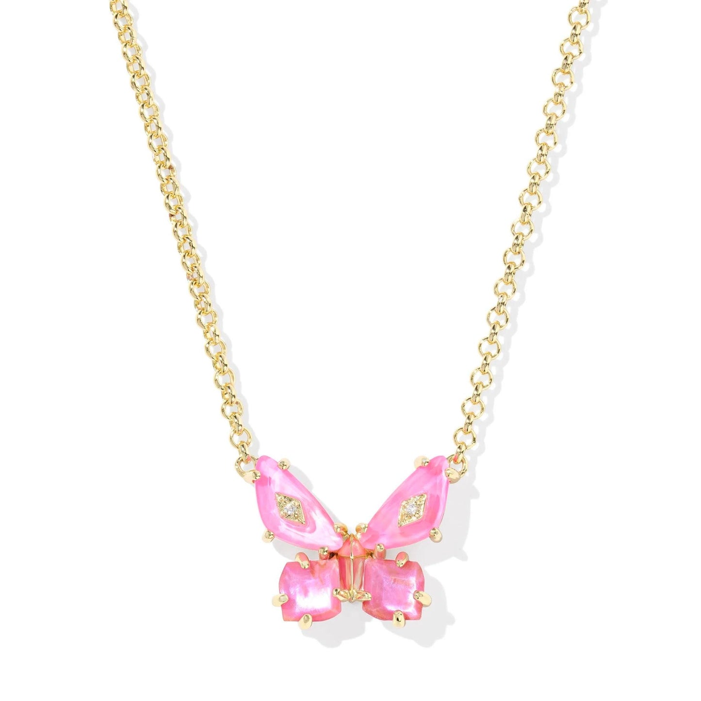Kendra Scott Bianca Butterfly Gold Short Pendant Necklace - Pink
