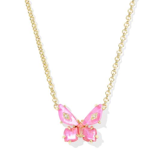 Kendra Scott Bianca Butterfly Gold Short Pendant Necklace - Pink