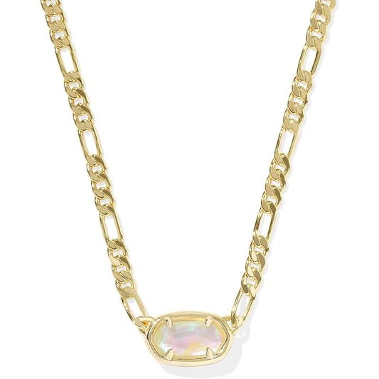 Kendra Scott Elisa Gold Figaro Chain Short Pendant Necklace - Iridescent Abalone