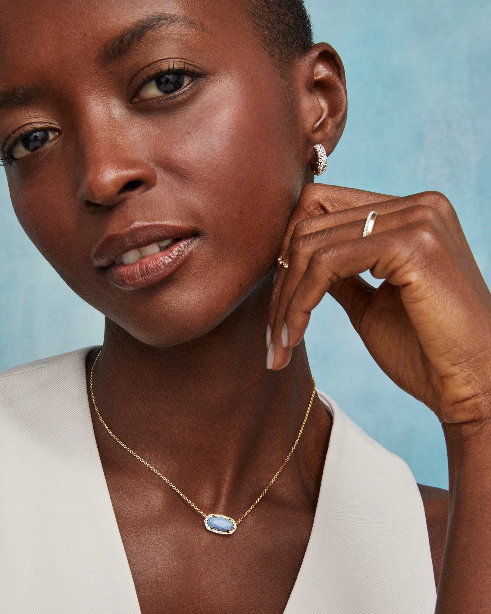 Collar con colgante de oro Elisa de Kendra Scott, cuarzo rosa 