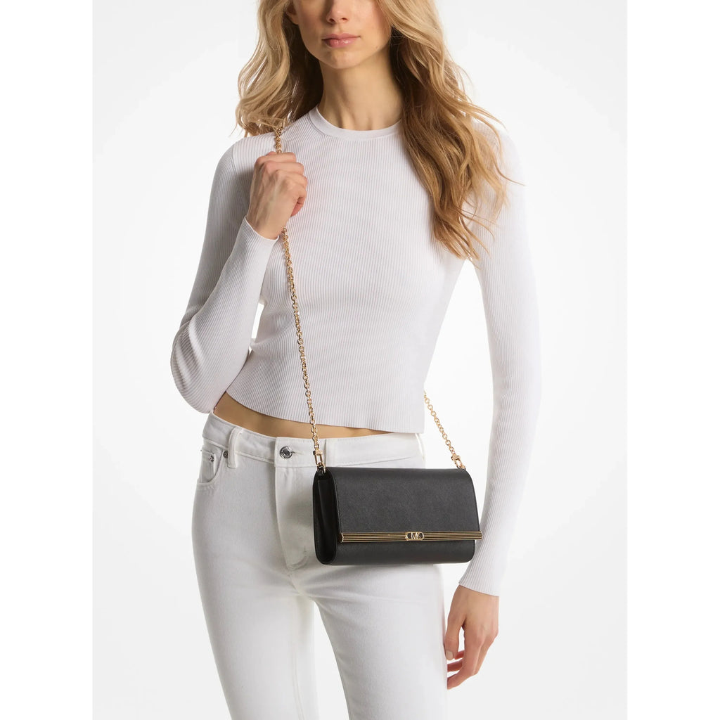 Michael Kors Mona Large Saffiano Leather Clutch, Black