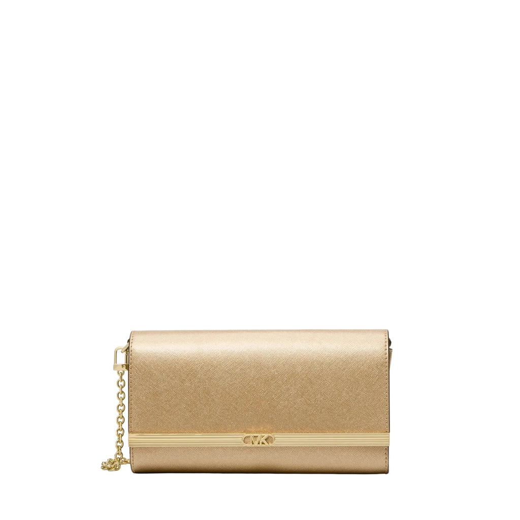 Michael Kors Mona Large Saffiano Leather Clutch, Gold