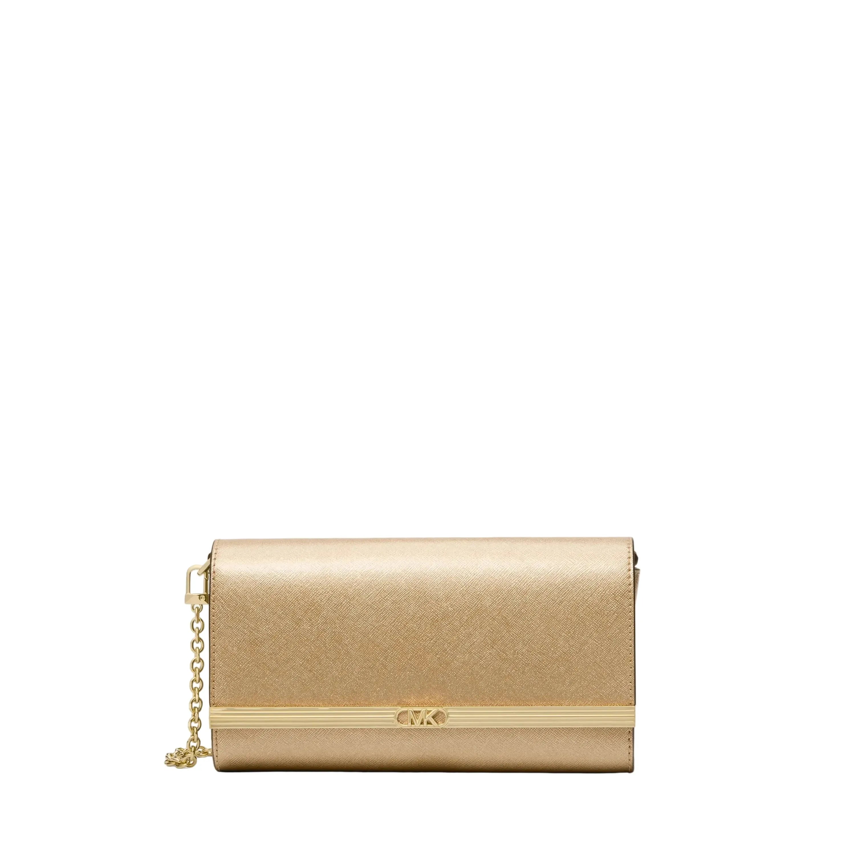 Michael Kors Mona Large Saffiano Leather Clutch, Gold