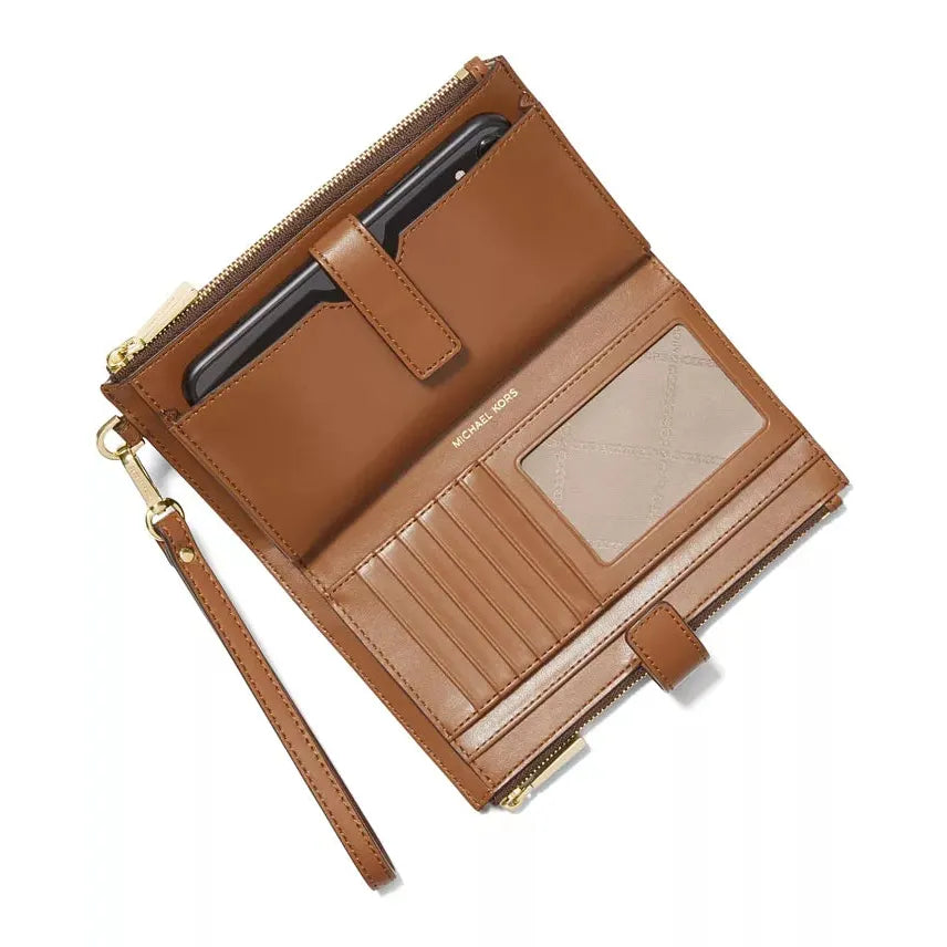 Micheal Kors Jet Set Signature Double Zip Wristlet, Brown