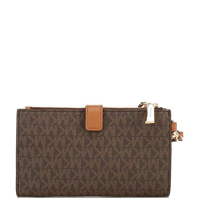 Micheal Kors Jet Set Signature Double Zip Wristlet, Brown