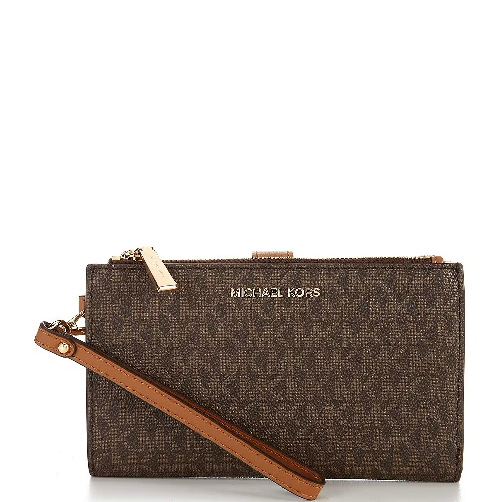 Micheal Kors Jet Set Signature Double Zip Wristlet, Brown