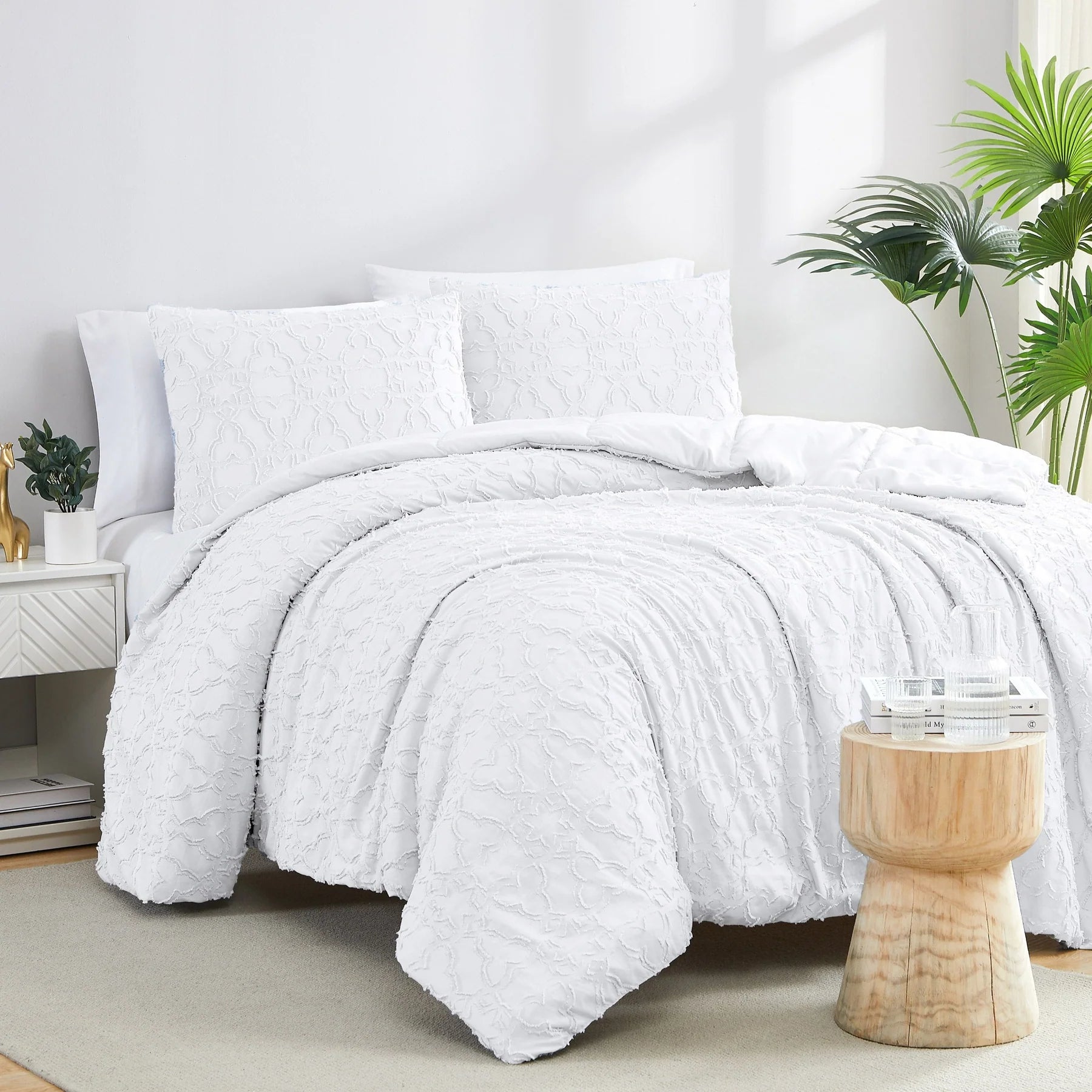 Moroccan Pattern Comforter Set, White