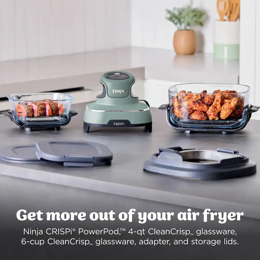 Ninja Crispi 4-in-1 Portable Glass Air Fryer Cooking System, Sage Green