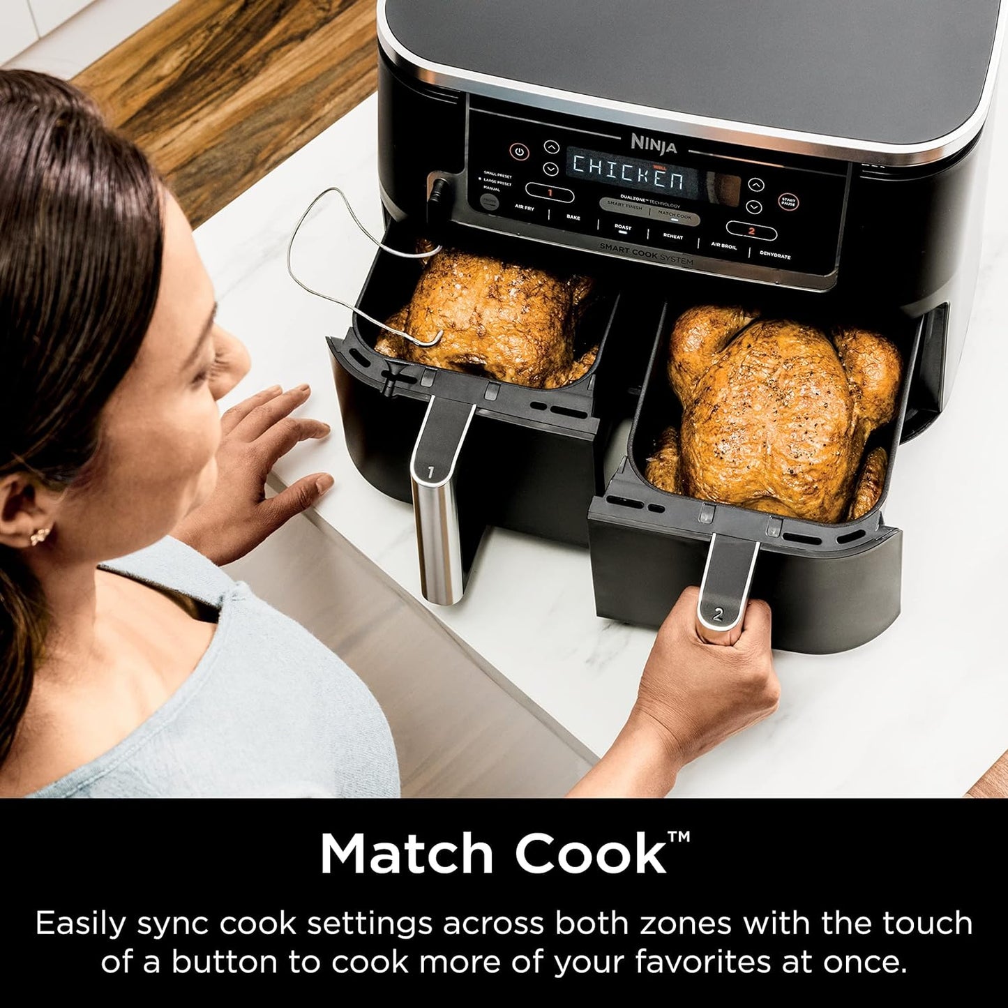 Ninja Foodi 6-in-1 / 10 Quart XL 2-Basket Air Fryer with DualZone Technology, Black