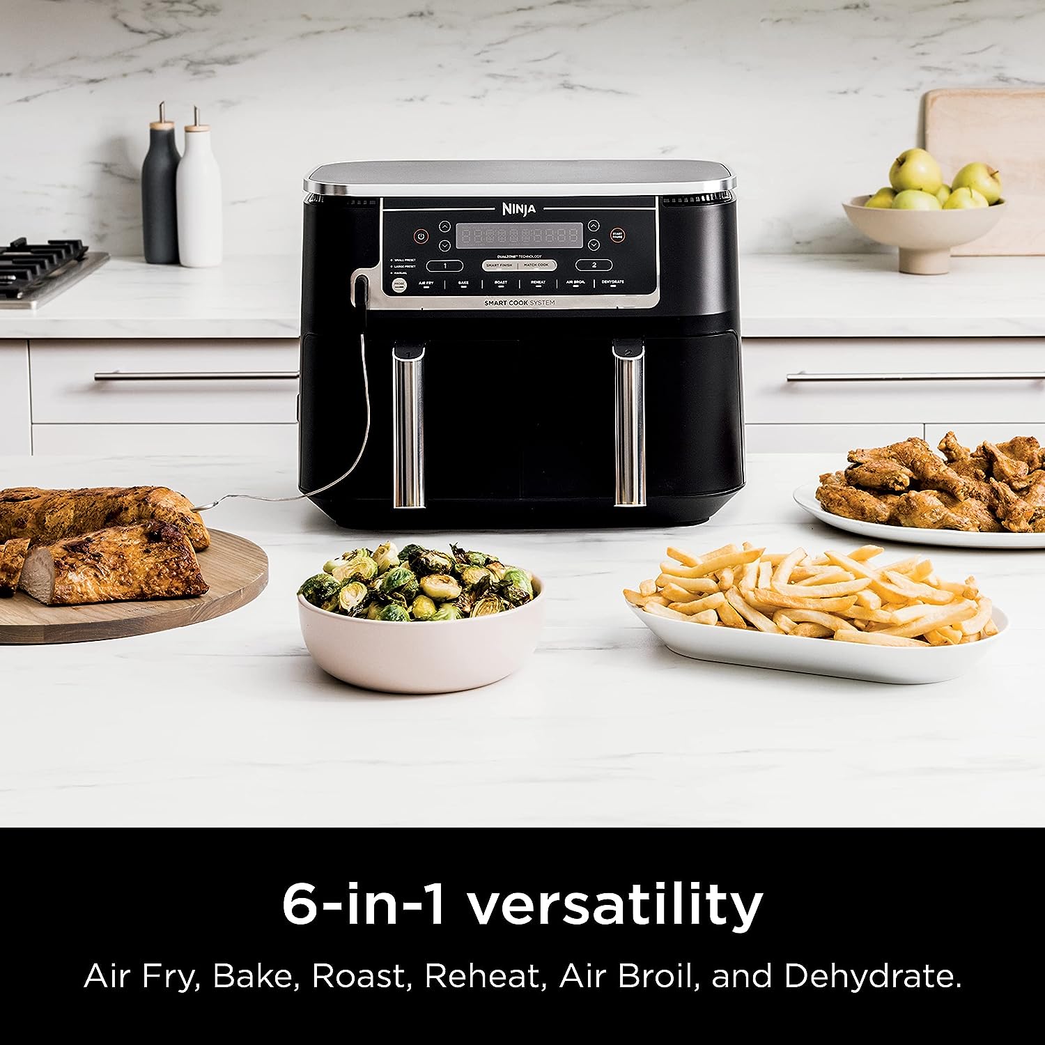 Ninja Foodi 6-in-1 / 10 Quart XL 2-Basket Air Fryer with DualZone Technology, Black