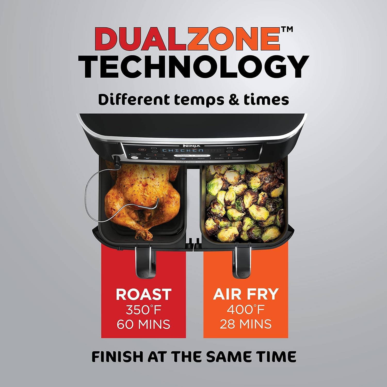 Ninja Foodi 6 in 1 XL 2 Basket Air Fryer Smart Cook System, Black