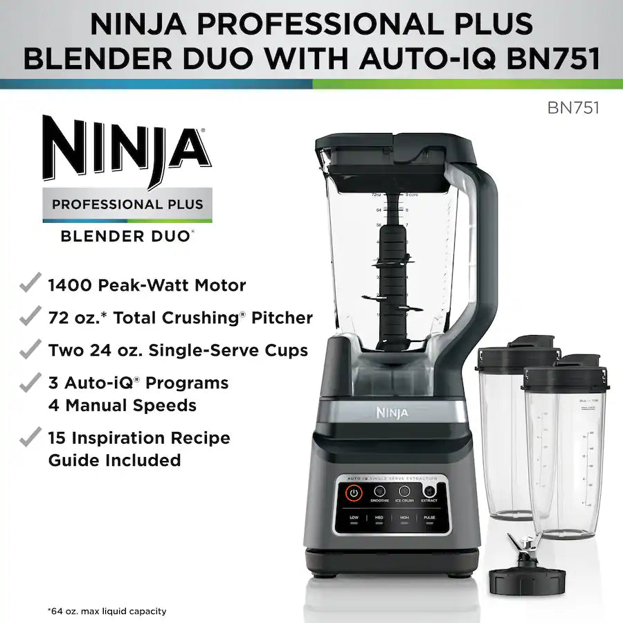 Ninja Professional Plus Blender DUO with Auto-IQ, Stainless Steel