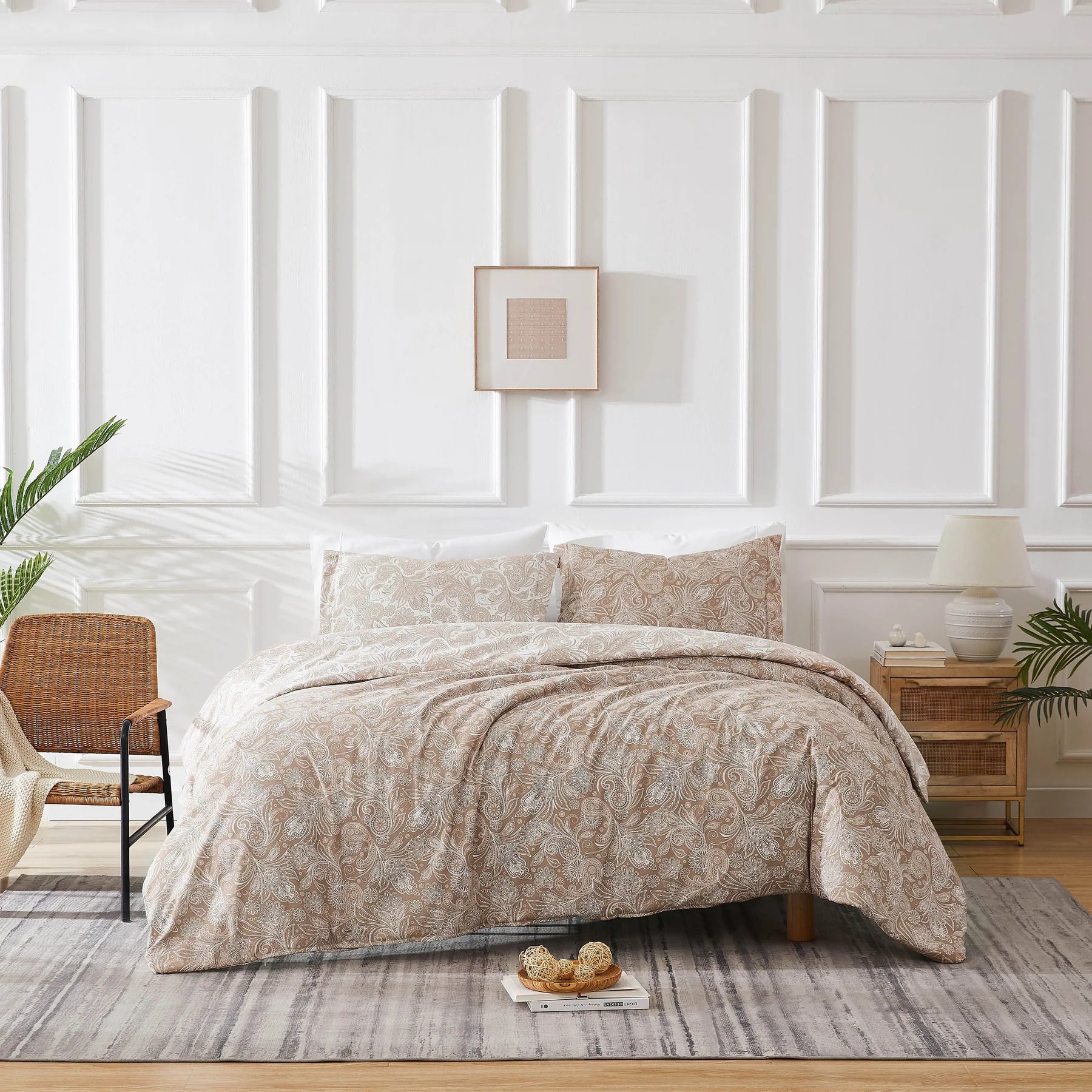 Paisly Garden Reversible Comforter Set, Taupe
