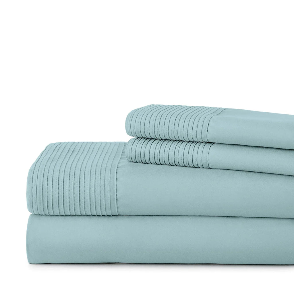 Pintuck Luxe Microfiber 4 Piece Sheet Set, Blue