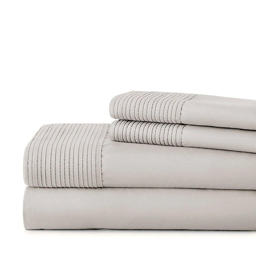 Pintuck Luxe Microfiber 4 Piece Sheet Set, Bone