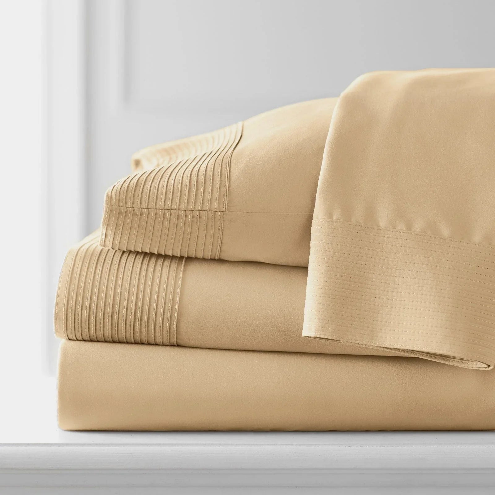 Pintuck Luxe Microfiber 4 Piece Sheet Set, Gold