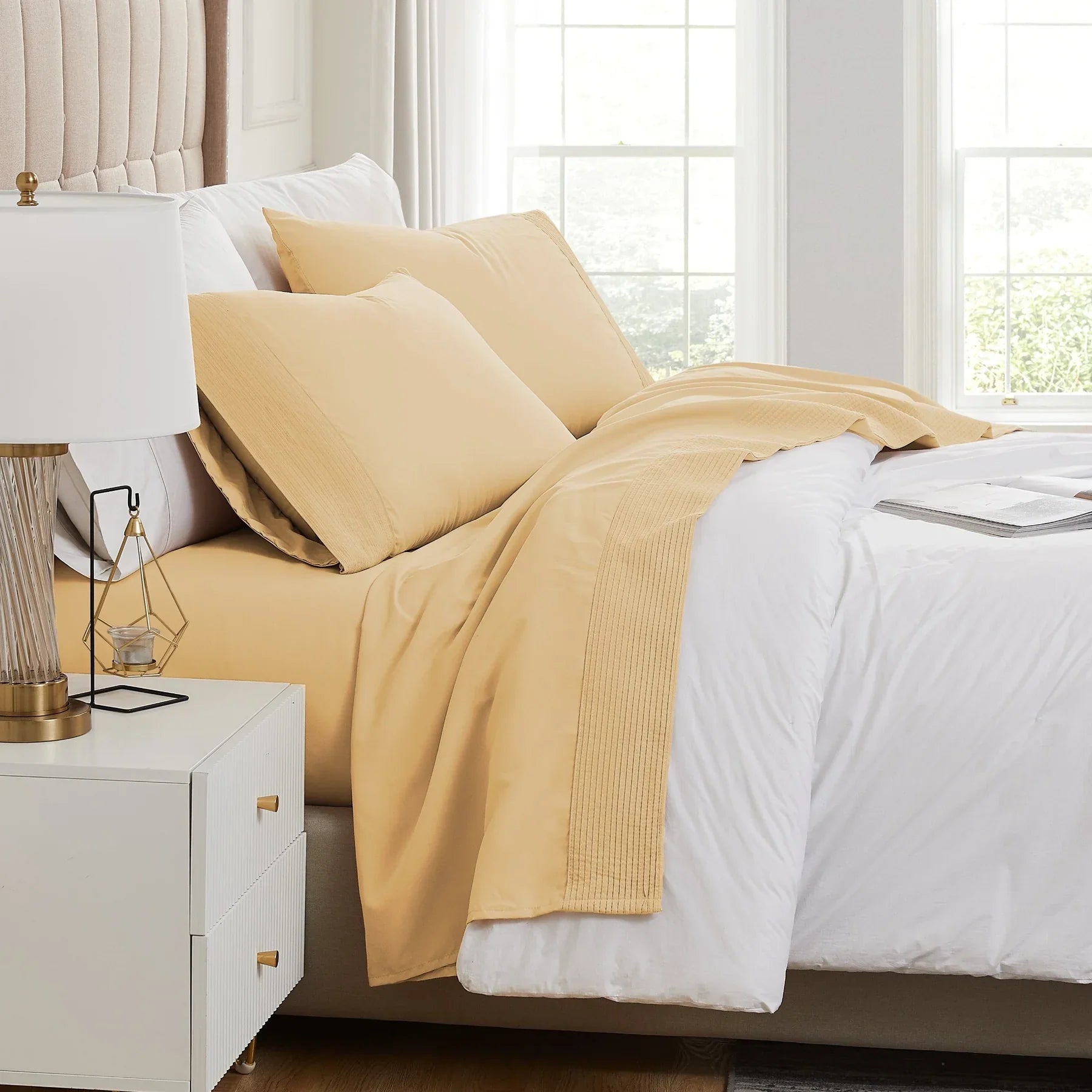 Pintuck Luxe Microfiber 4 Piece Sheet Set, Gold